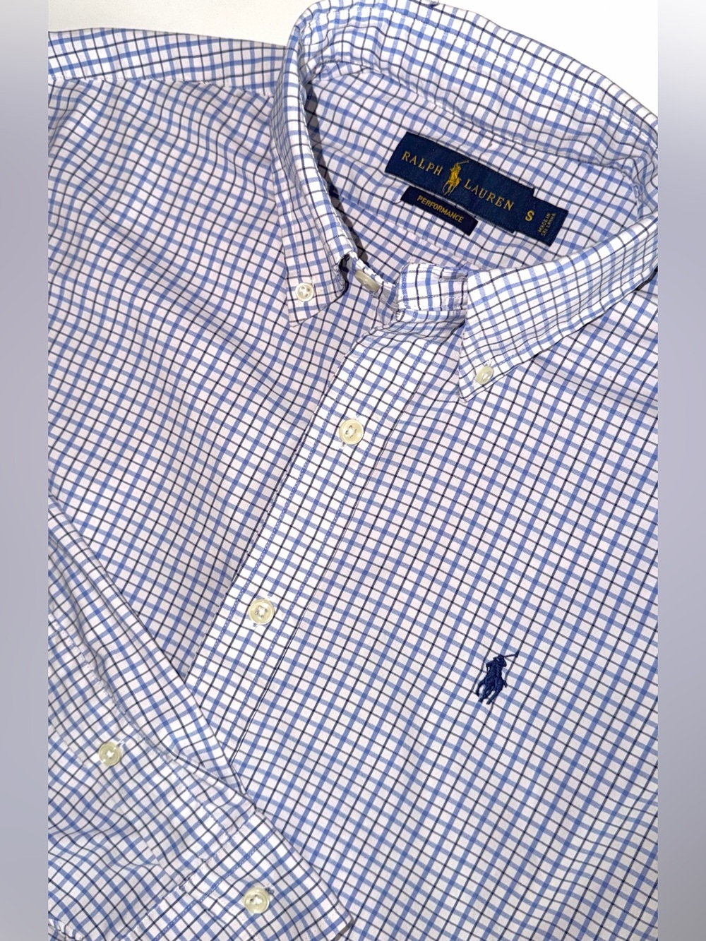 Polo Ralph Lauren performance blue plaid button down long sleeve shirt mens S